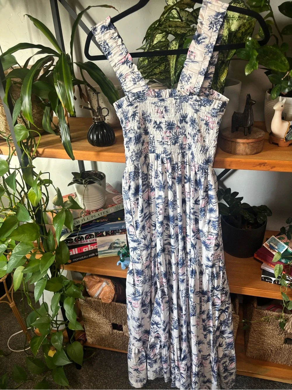 Abercrombie & Fitch Smocked Bodice Easy Maxi Dress Palm Tree Print Size Small